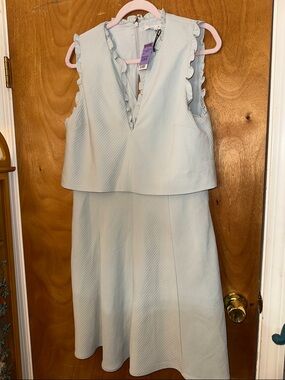 Reiss Sleeveless Ruffle V-Neck Midi Dress in Pale Blue